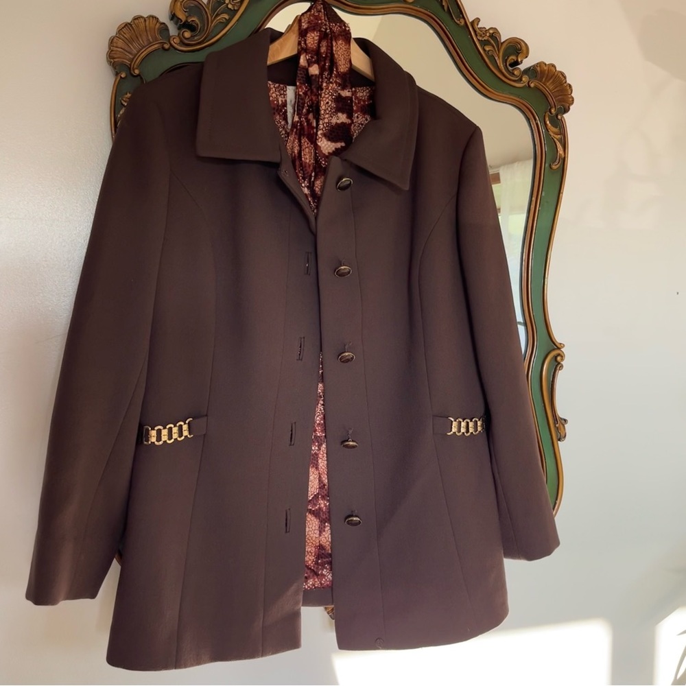 Vintage Brown Blazer Jenny Buffalo, NY Blazer Jacket Gold Hardware - Picture 7 of 14